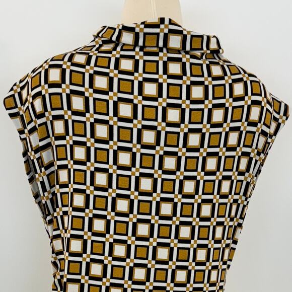 Anthropologie Maya Ruched Mini Dress Cowl-Neck Stretch Printed Gold White 1X NWT - Picture 8 of 12